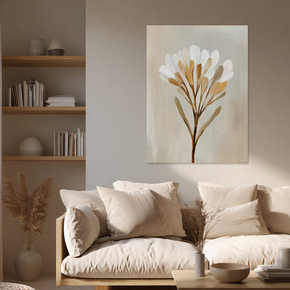 Minimalist Floral Stretched Canvas Print – Golden Whisper