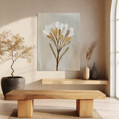 Minimalist Floral Stretched Canvas Print – Golden Whisper